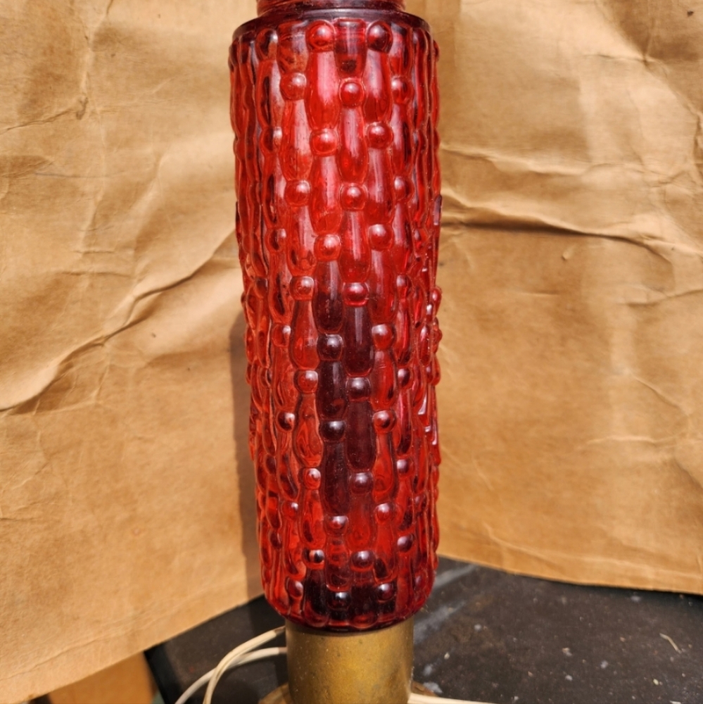 Retro Red Glass Lamp With DESIGNS Around the 70s Assum Looking